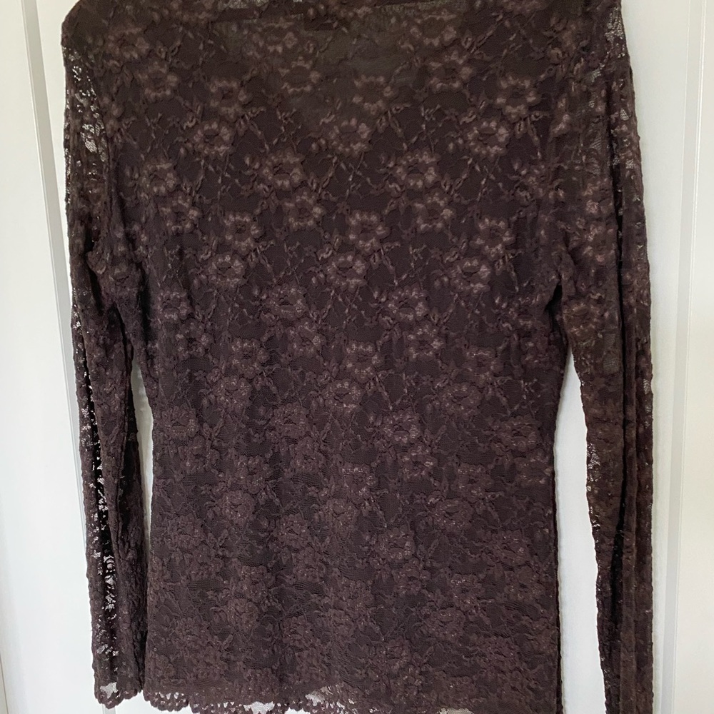 Tribal Chocolate Brown Stretch Lace Long Sleeve Top - Picture 2 of 4
